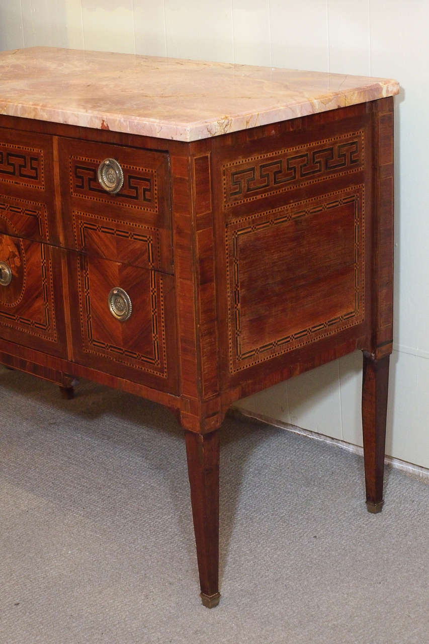 French 18th Century Italian Inlaid Walnut W/marble Top Commode