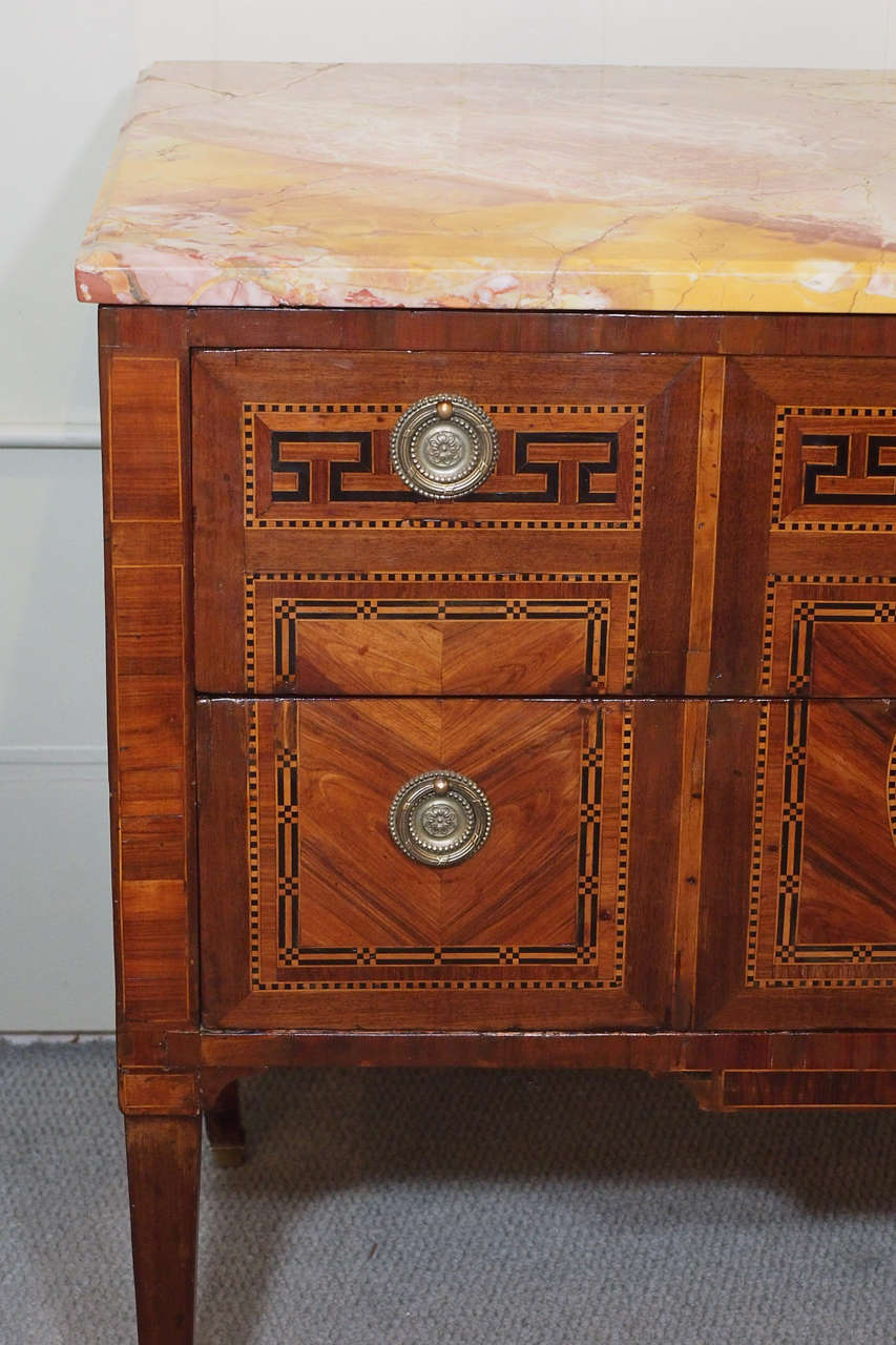 18th Century Italian Inlaid Walnut W/marble Top Commode In Good Condition In New Orleans, LA