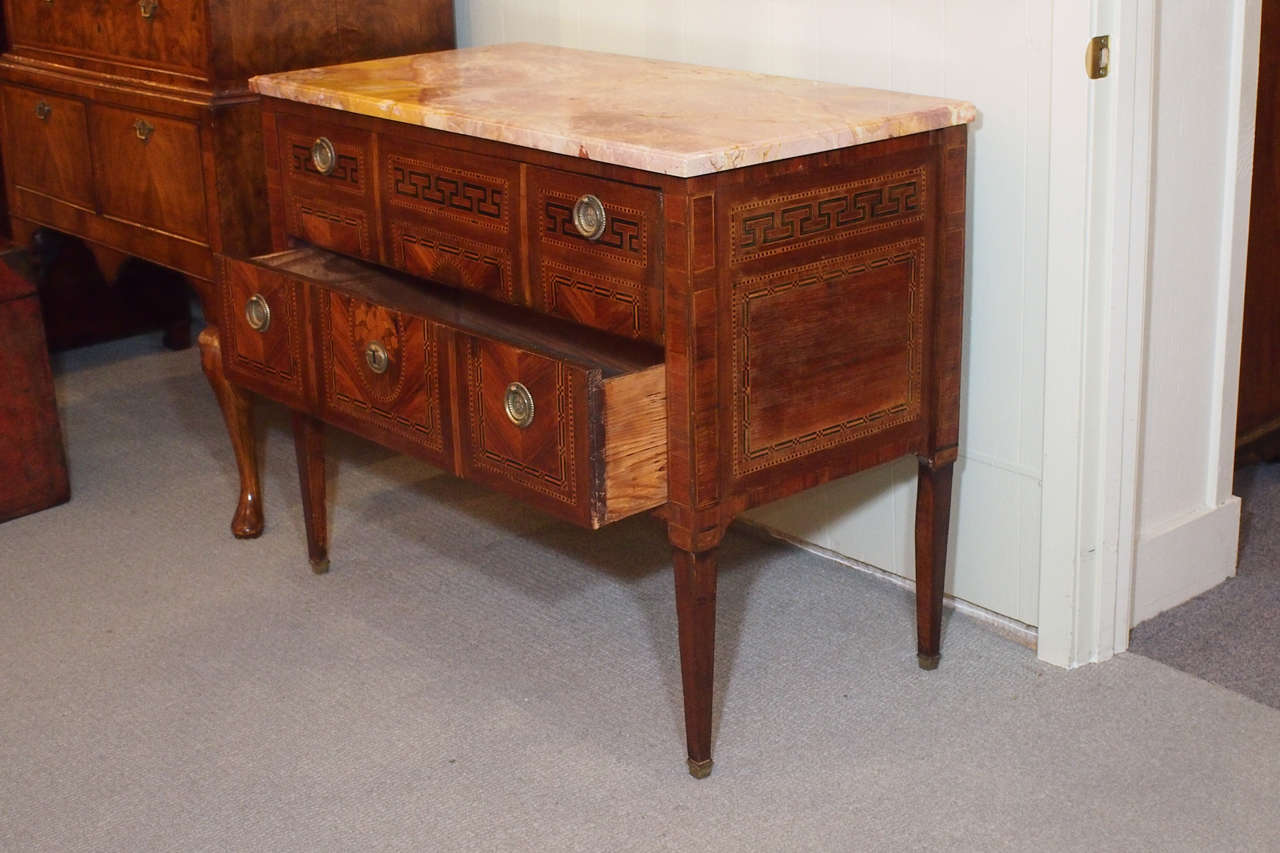 18th Century Italian Inlaid Walnut W/marble Top Commode 1