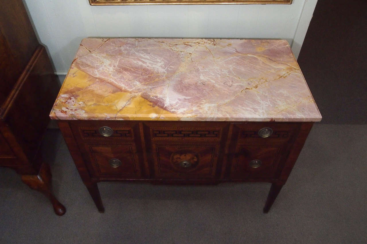 18th Century Italian Inlaid Walnut W/marble Top Commode 2