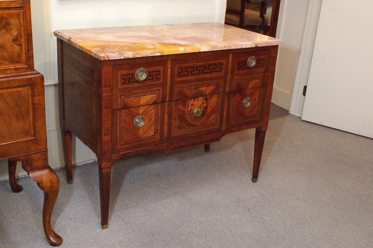 18th Century Italian Inlaid Walnut W/marble Top Commode 3