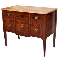 18th Century Italian Inlaid Walnut W/marble Top Commode