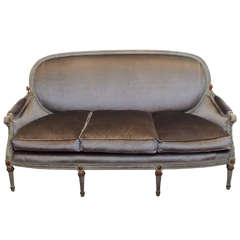 Antique French Painted Louis Xvi-style Grey Silk Velvet Sofa.