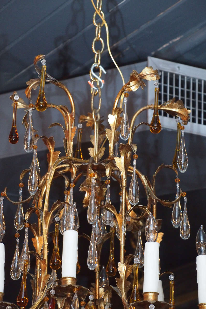 Antique French crystal and gilt iron 10-light chandelier w/amber crystals. In Good Condition In New Orleans, LA