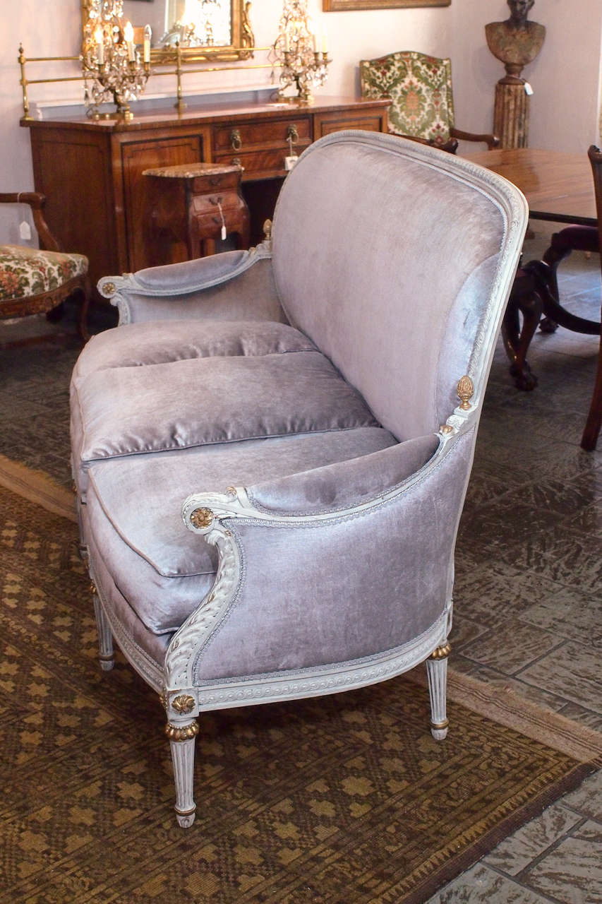 Antique French Painted Louis Xvi-style Grey Silk Velvet Sofa. at 1stdibs