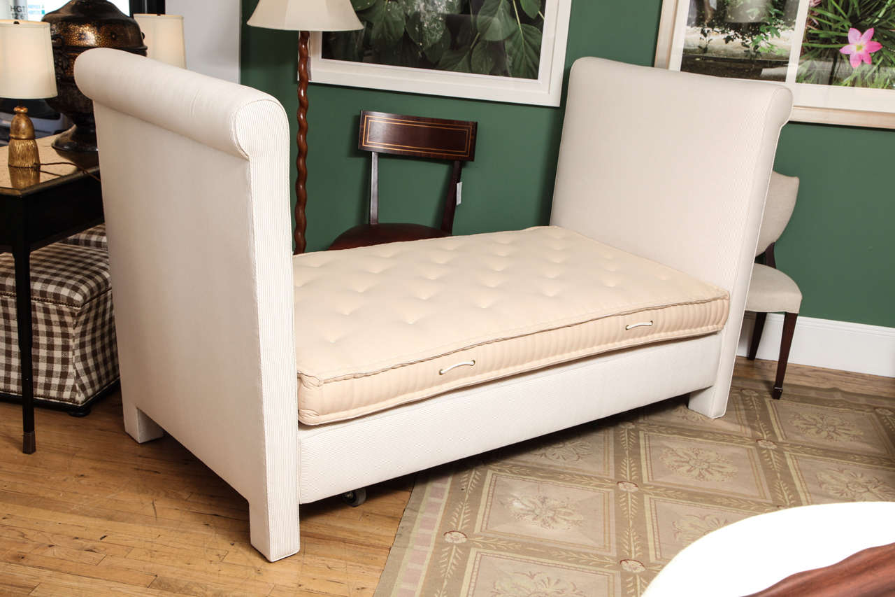 Custom Upholstered Daybed in a Ticking Stripe