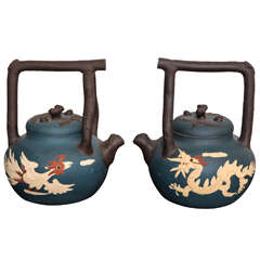 A Pair of Large Chinese Style Pottery Tea Pots c. 1950