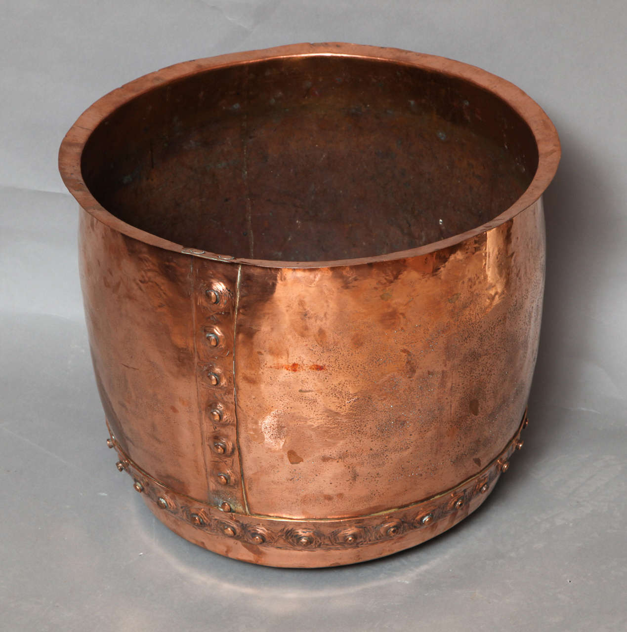 19th Century 19th c. Large English Rivetted Copper Log Container