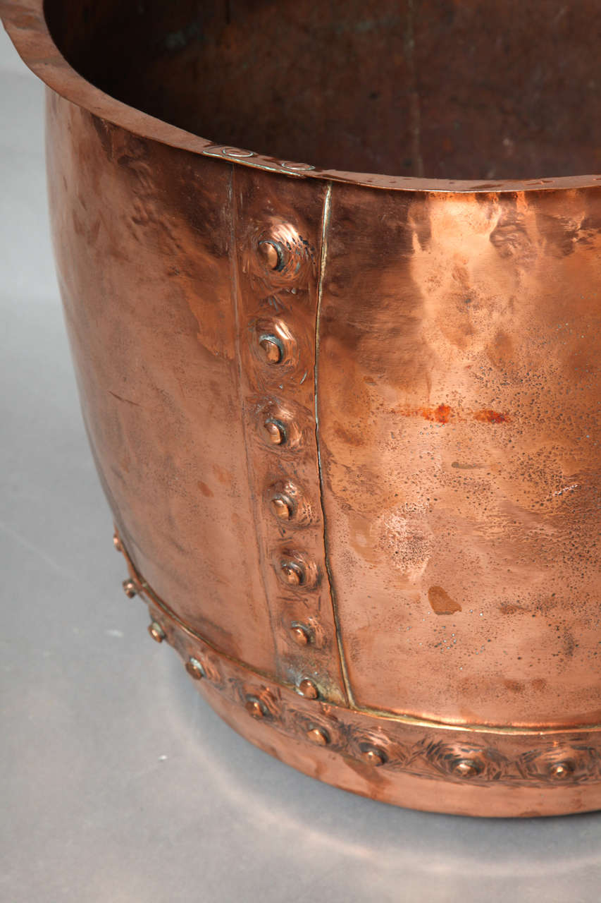19th c. Large English Rivetted Copper Log Container 1