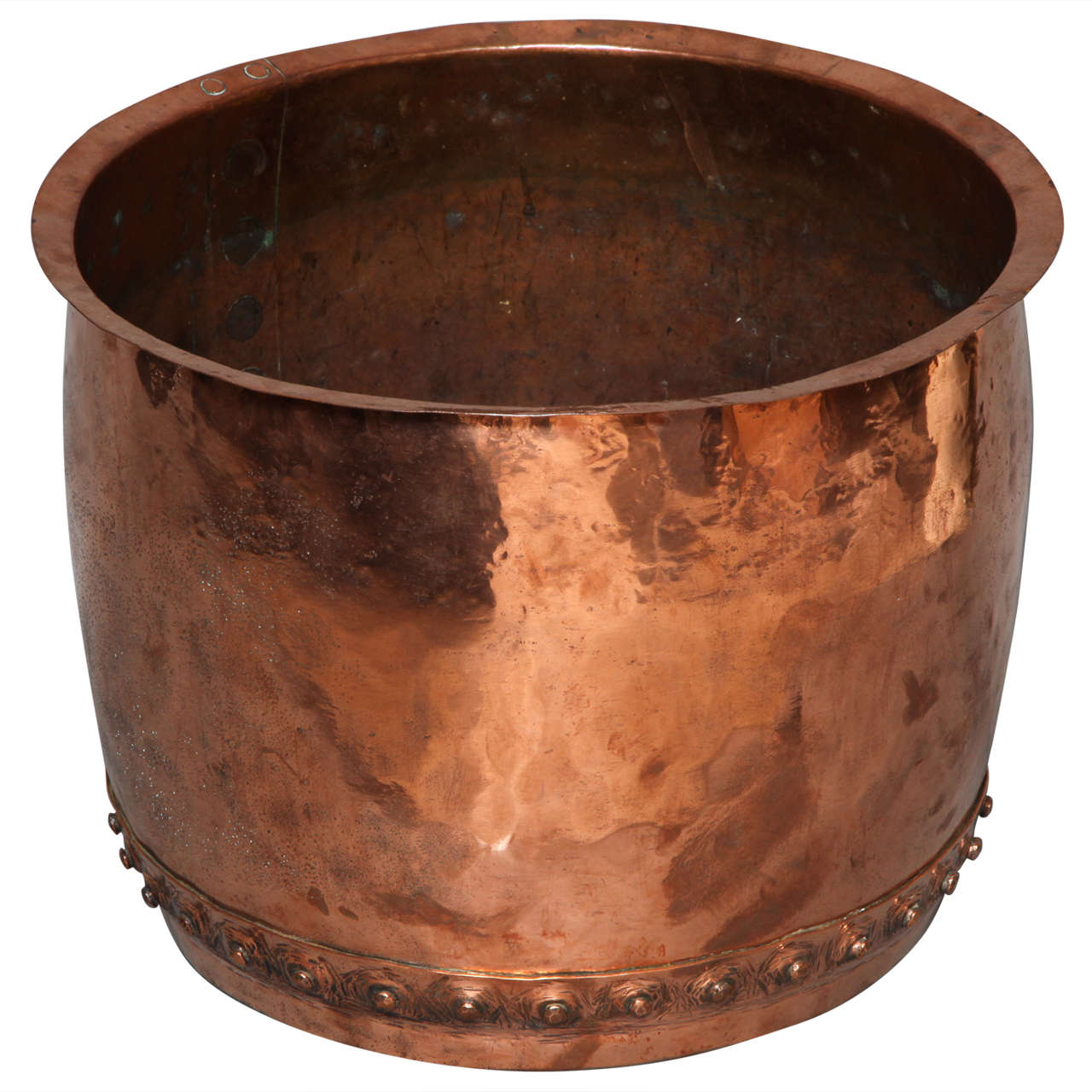19th c. Large English Rivetted Copper Log Container at 1stDibs
