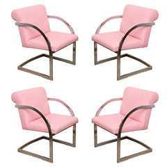 Milo Baughman Chrome Chairs, Set of Four