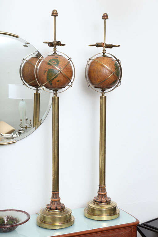 Pair Globe Standing Floor Lamps
