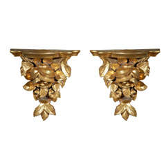 Old Carved Wood Corbels With Watergilt Finish