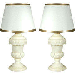 Antique Pair of Large Alabaster Lamps