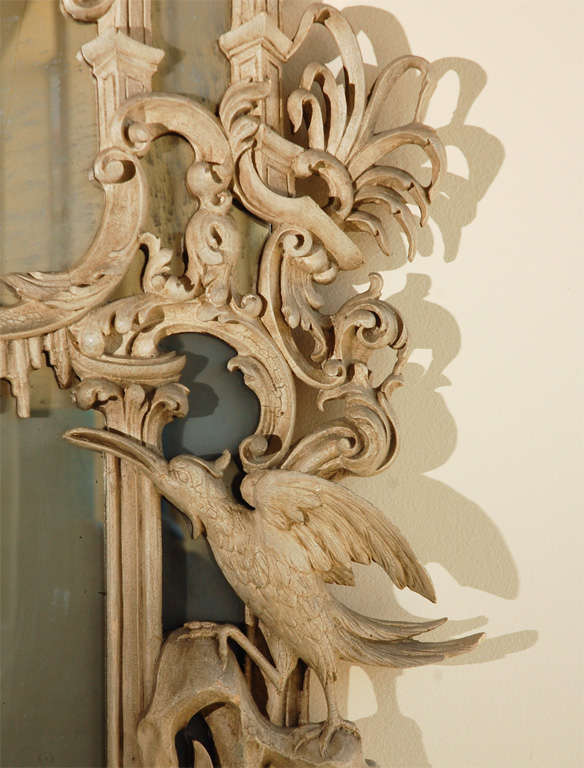 Hand-Carved Tonal, Chinese Chippendale-Style Mirror