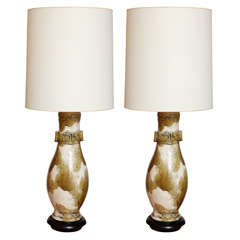 Pair of Glazed Ceramic Urn Lamps, c. 1950