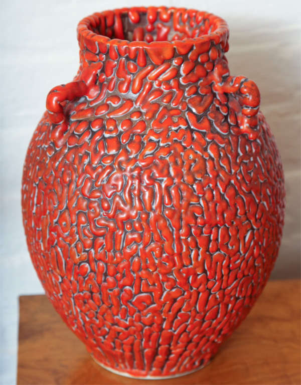 Textured orange glaze pottery, Italian c. 1960