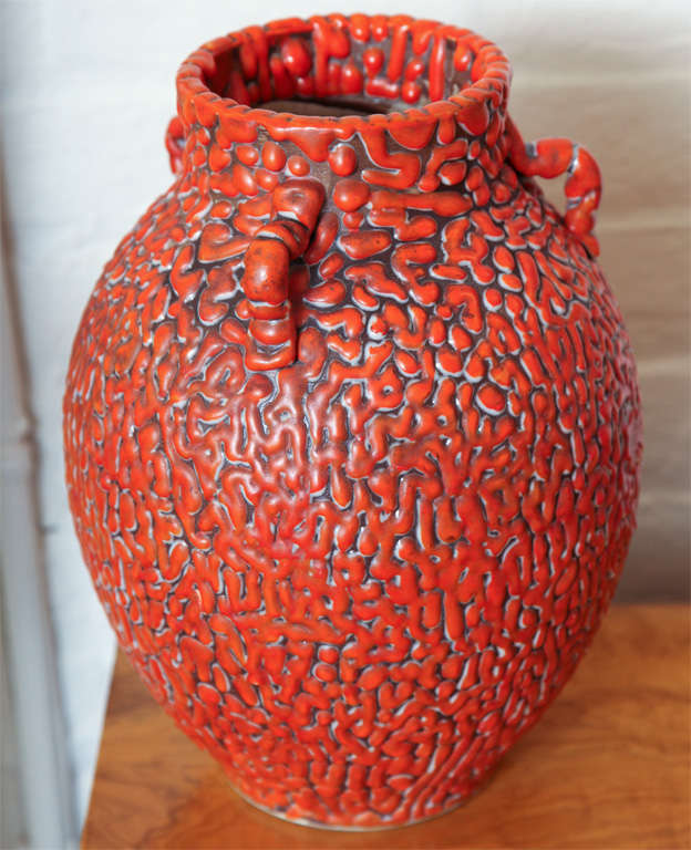 Textured Orange Glaze Pottery, Italian ca. 1960 In Excellent Condition In New York, NY