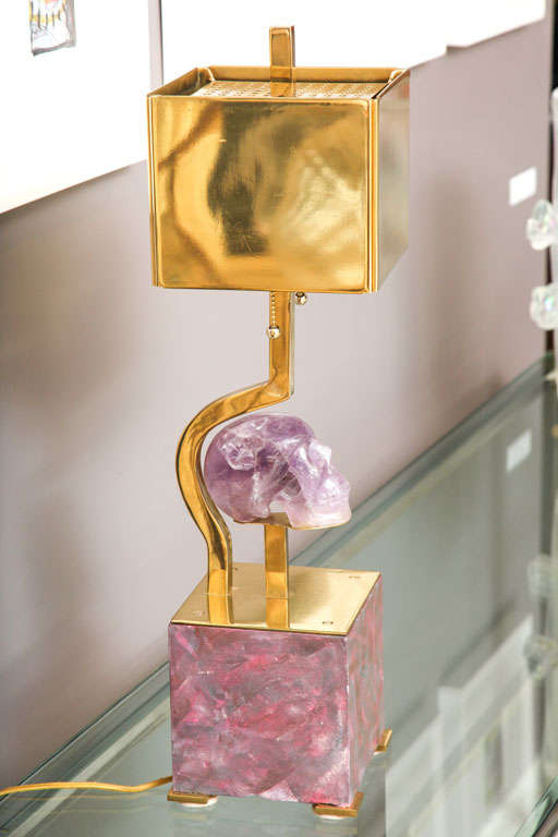 Amazing Carved Amethyst Skull Table Lamp