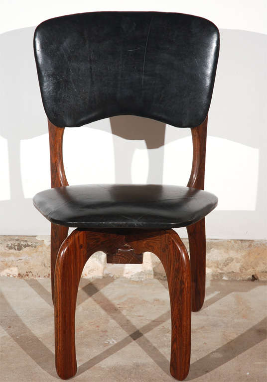 Leather Four Rosewood Side Chairs by Don Shoemaker