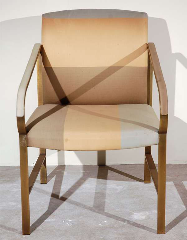 pair of stripe fabric armchairs