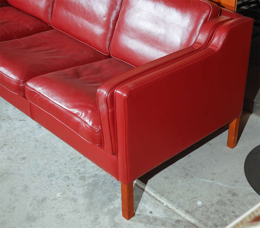 Danish 3-Seater Red Leather Sofa by Stouby