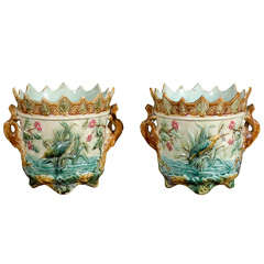 19th Century French Majolica Cachepots