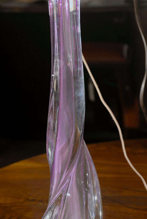 Val St. Lambert Handblown Pink and Purple Glass Twisted Table Lamp with Shade 2