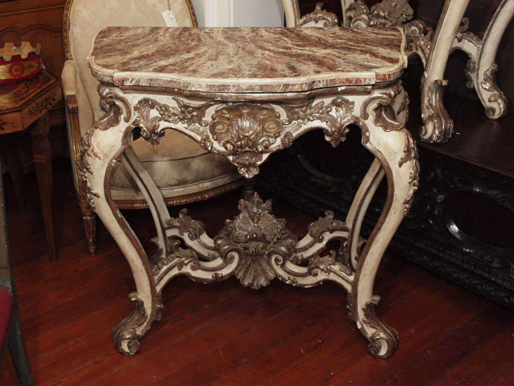 Pair Of Period Baroque Silver Gilt And Painted Console Tables