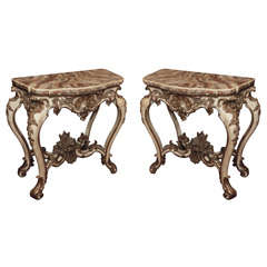 Pair Of Period Baroque Silver Gilt And Painted Console Tables