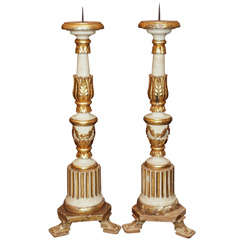 Pair of Italian Louis XVI Parcel Gilt Candlesticks
