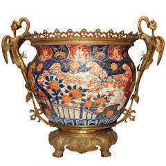 Antique Monumental Brozne Mounted Imari Jardiniere