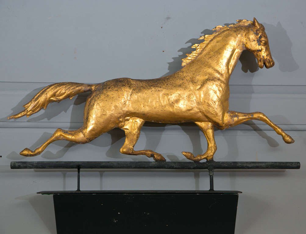A Very Fine 19th C. Gilt Running Horse Weathervane For Sale 1