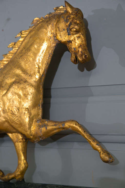 American A Very Fine 19th C. Gilt Running Horse Weathervane For Sale