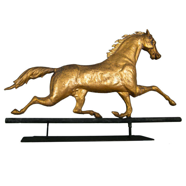 A Very Fine 19th C. Gilt Running Horse Weathervane For Sale