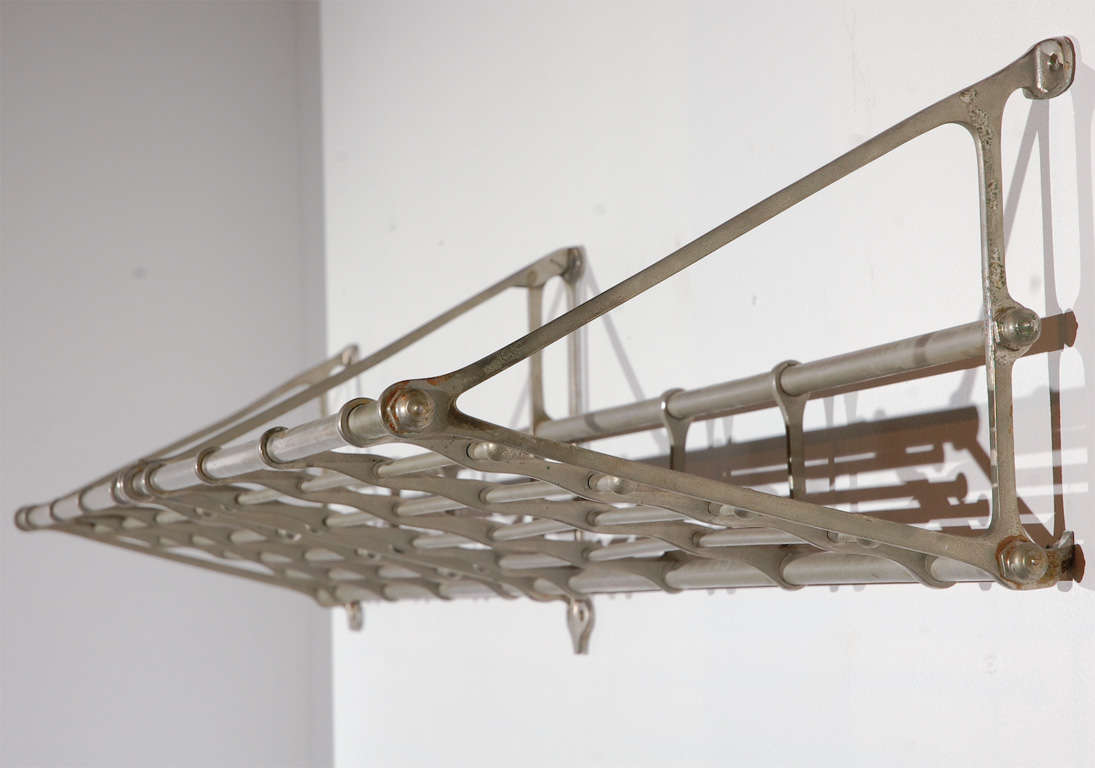 Exquisite nickel-plated brass luggage rack; originally from Pullman trains.