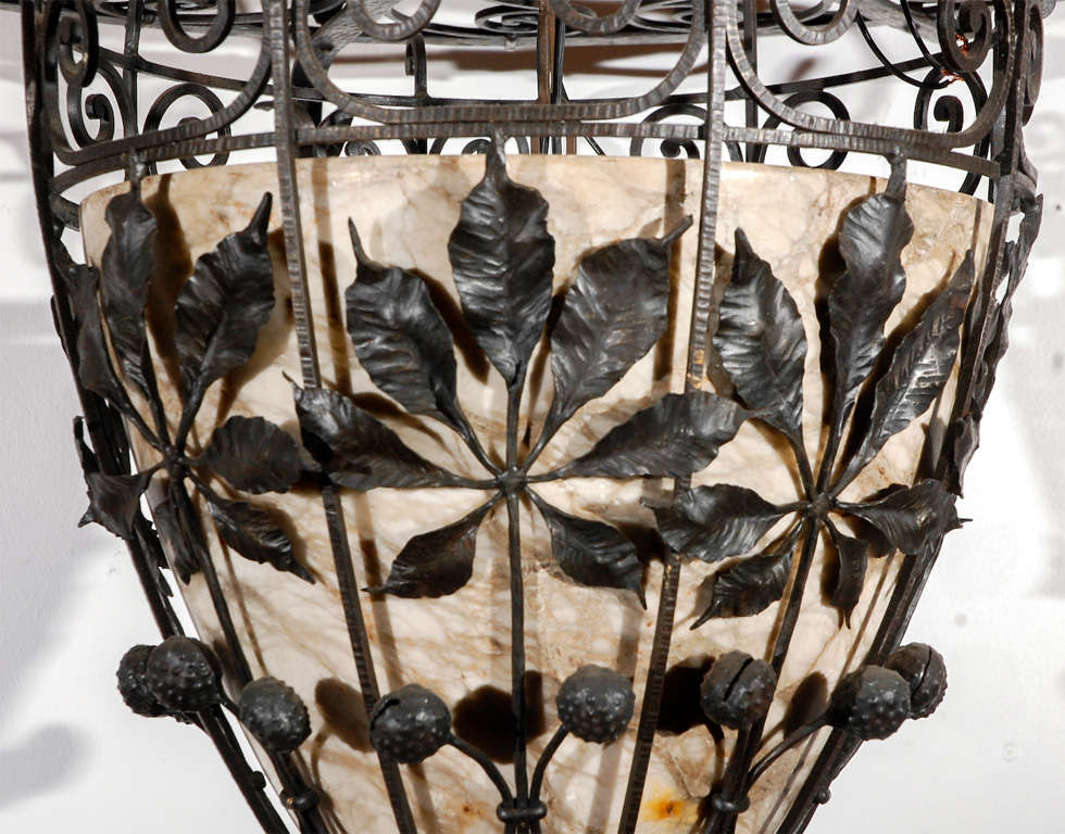 20th Century French Iron and Alabaster Fixture For Sale