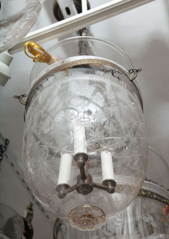 Antique Glass Belljar With Cross Hatch Etchings