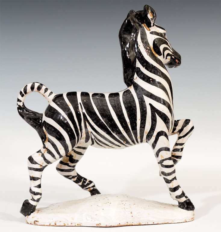 Mid Century Italian Majolica Hand Painted Zebra Sculpture