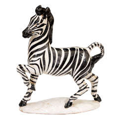 Mid Century Italian Majolica Hand Painted Zebra Sculpture