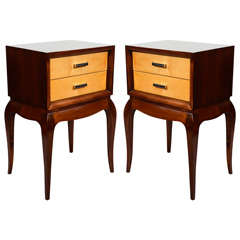 Pair of Mid Century Mix Wood Italian Nightstands w/ Two Drawers