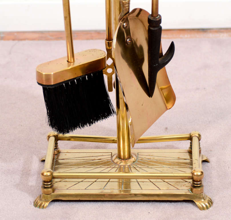Mid Century 5-Pice Brass Fire Tool Set w/ Equestrian Motif