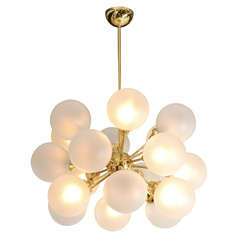 Mid Century Chandelier with 18 Frosted Glass Globe Shades