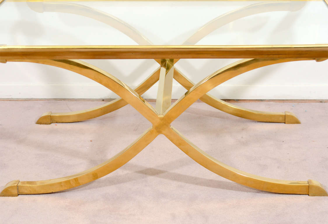 Italian Mid Century Brass and Glass Coffee Table by La Barge