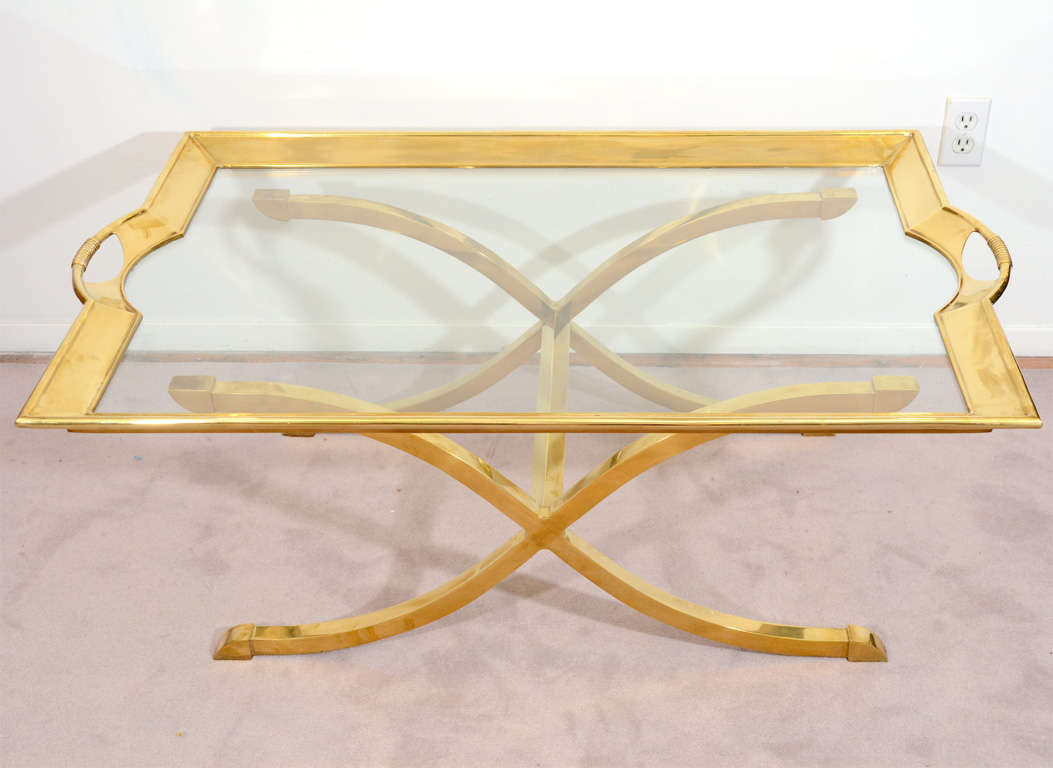 20th Century Mid Century Brass and Glass Coffee Table by La Barge