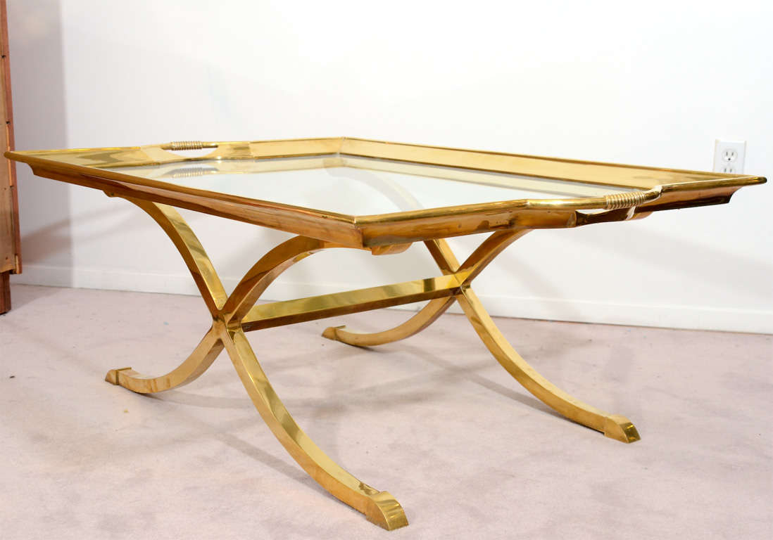 Mid Century Brass and Glass Coffee Table by La Barge 3