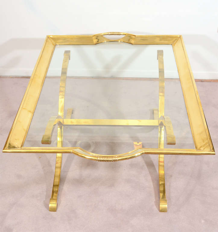 Mid Century Brass and Glass Coffee Table by La Barge 5