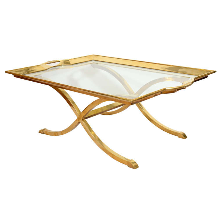 Mid Century Brass and Glass Coffee Table by La Barge