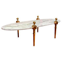 Mid Century Italian Oval Coffee Table in Brass and Marble