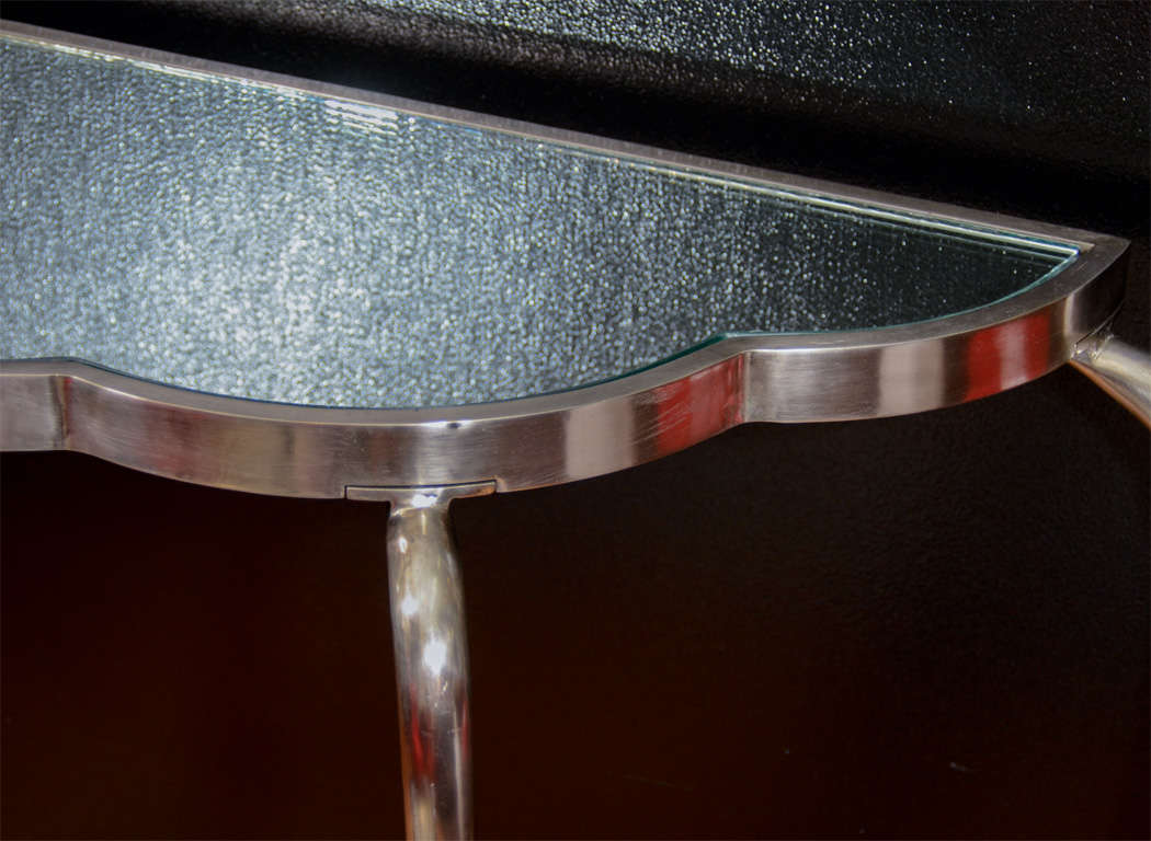 Metal Vintage Scalloped Console Table with Mirrored Top by Stark